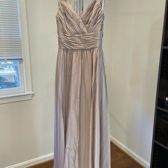 Belsoie Dresses & Skirts - Belsoie Sleeveless Chiffon and Lace Prom Dress in Taupe/ Soft Beige